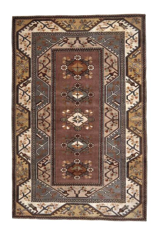 Soft Brown Milas Vintage Turkish Rug