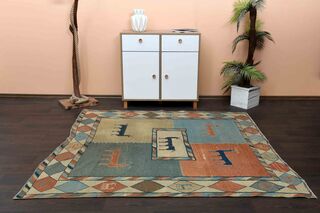 Handwoven Animal Print Vintage Rug - Thumbnail