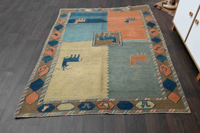 Animal Design Vintage Turkish Rug