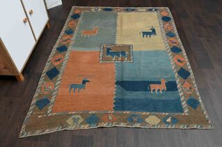 Animal Design Vintage Turkish Rug - Thumbnail