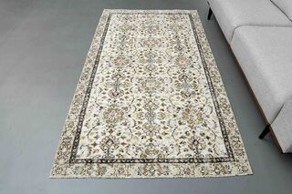 White Floral Rustic Rug - Thumbnail