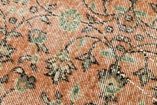 Burnt Orange Floral Oushak Vintage Rug - Thumbnail