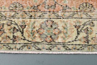 Burnt Orange Floral Oushak Vintage Rug - Thumbnail