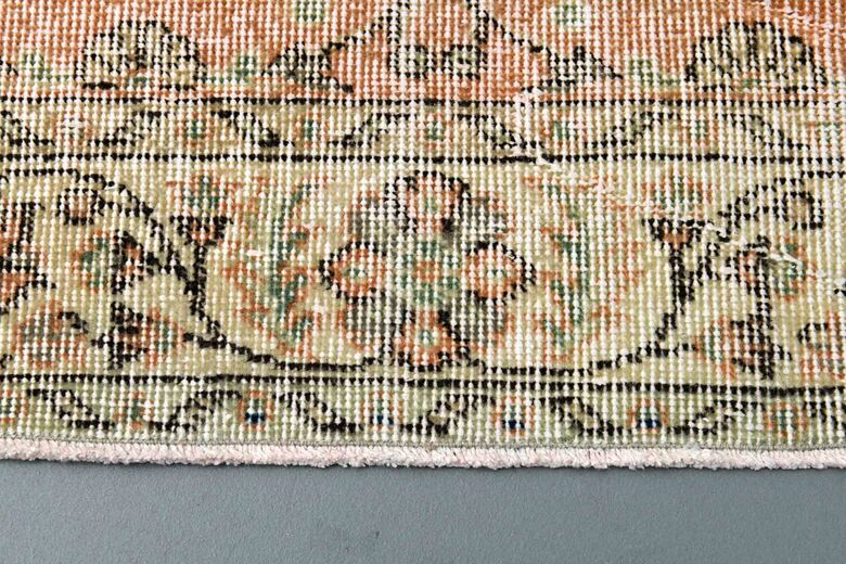 Burnt Orange Floral Oushak Vintage Rug