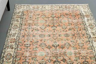 Burnt Orange Floral Oushak Vintage Rug - Thumbnail