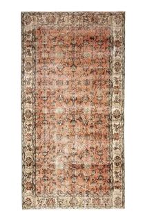 Burnt Orange Floral Oushak Vintage Rug - Thumbnail