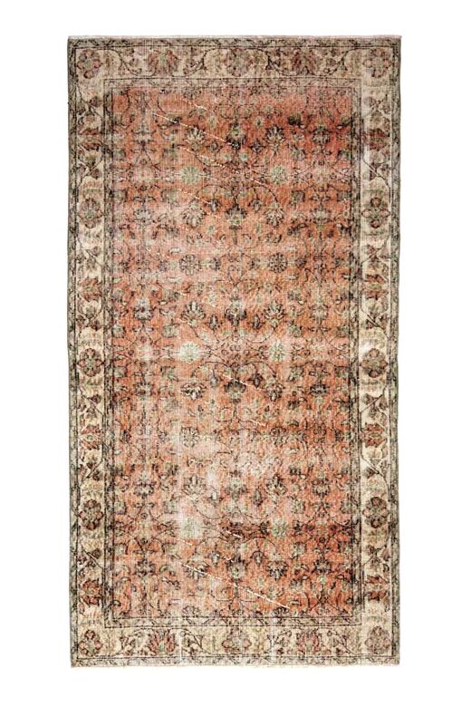 Burnt Orange Floral Oushak Vintage Rug