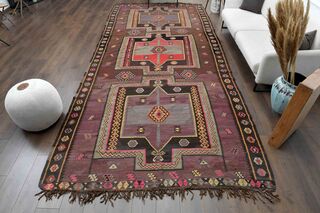 Flatweave Vintage Turkish Runner Rug - Thumbnail