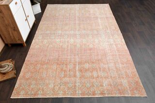 Orange Damask Ikat Decor Vintage Rug - Thumbnail