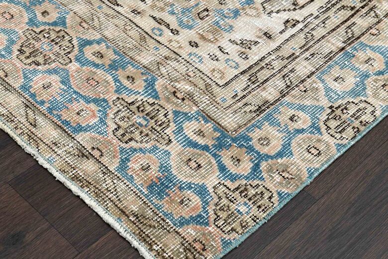 Blue Details Orange Vintage Turkish Rug