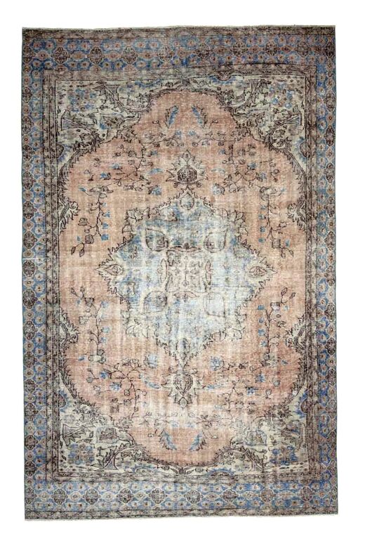 Blue Details Orange Vintage Turkish Rug