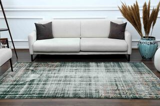 Distressed Green Turkish Area Rug - Thumbnail