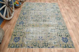 Faded Yellow Antique Turkish Rug - Thumbnail