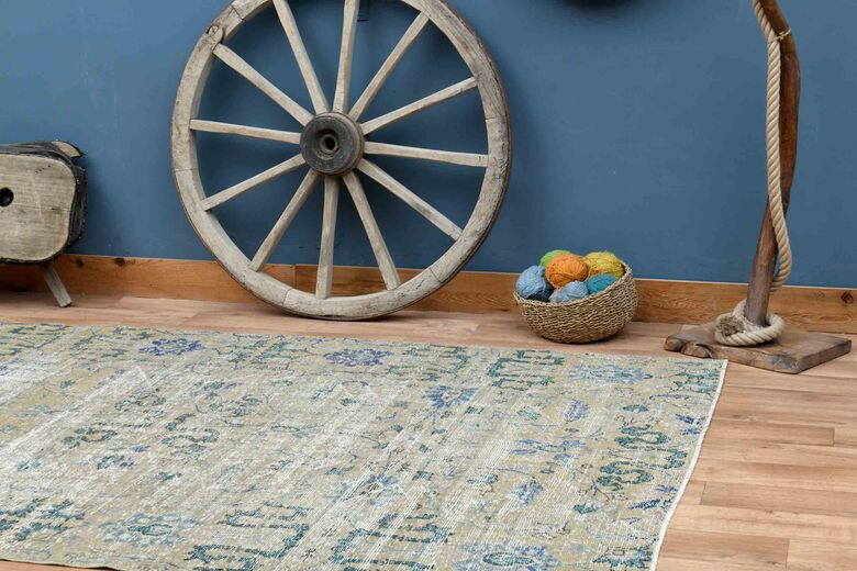 Faded Yellow Antique Turkish Rug