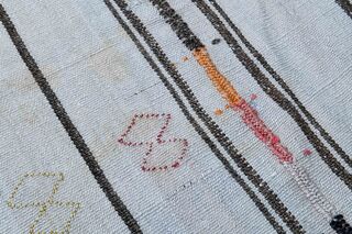 Striped White Vintage Turkish Rug - Thumbnail