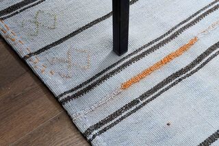 Striped White Vintage Turkish Rug - Thumbnail