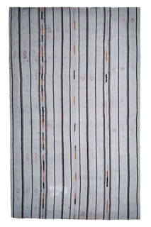 Striped White Vintage Turkish Rug - Thumbnail