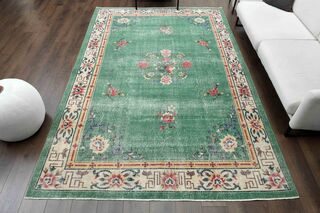 Shabby Chic Decor Green Turkish Rug - Thumbnail