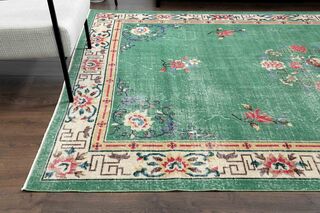 Shabby Chic Decor Green Turkish Rug - Thumbnail