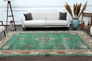 Shabby Chic Decor Green Turkish Rug - Thumbnail