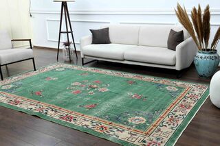 Shabby Chic Decor Green Turkish Rug - Thumbnail