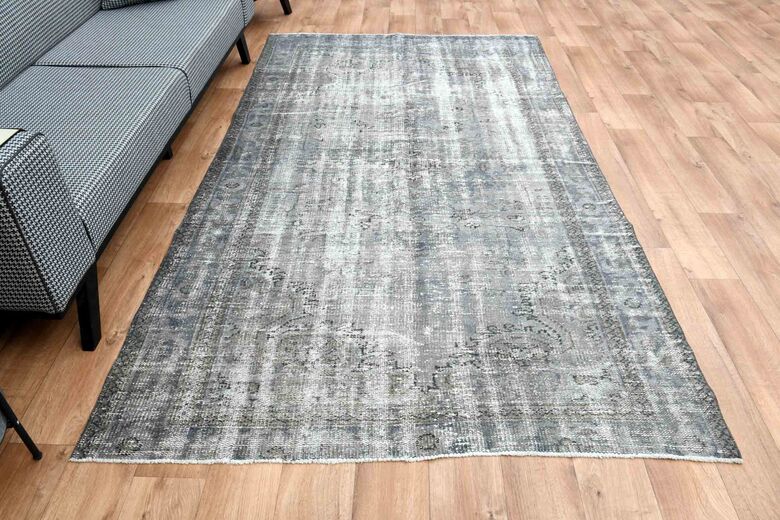 Faded Black Vintage Turkish Rug