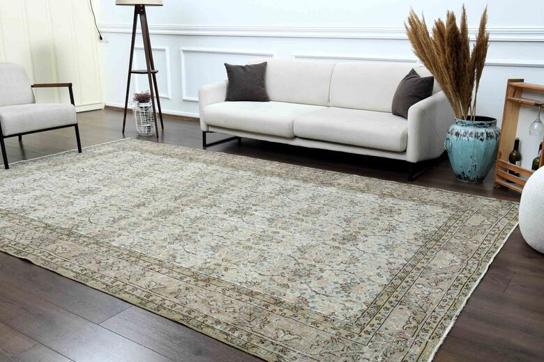 Blue Details Beige Turkish Area Rug