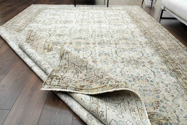 Blue Details Beige Turkish Area Rug