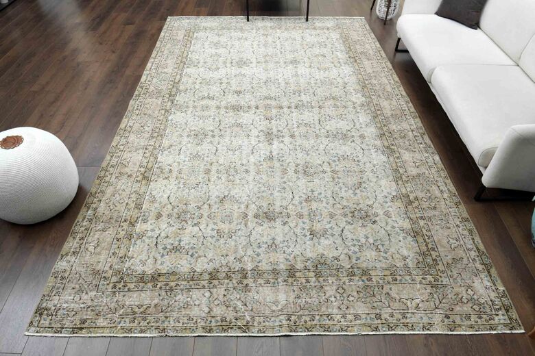 Blue Details Beige Turkish Area Rug