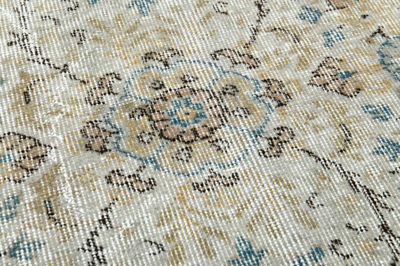 Blue Details Beige Turkish Area Rug