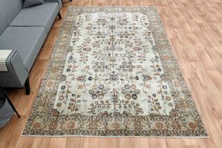 Beige Brown Vintage Turkish Area Rug - Thumbnail