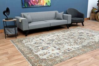 Beige Brown Vintage Turkish Area Rug - Thumbnail