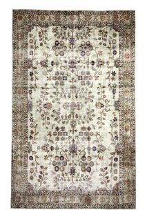 Beige Brown Vintage Turkish Area Rug - Thumbnail