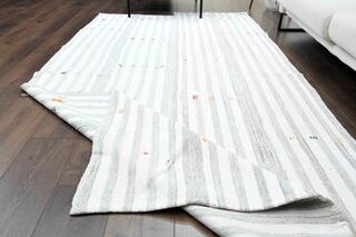 Flatweave White Striped Rug - Thumbnail