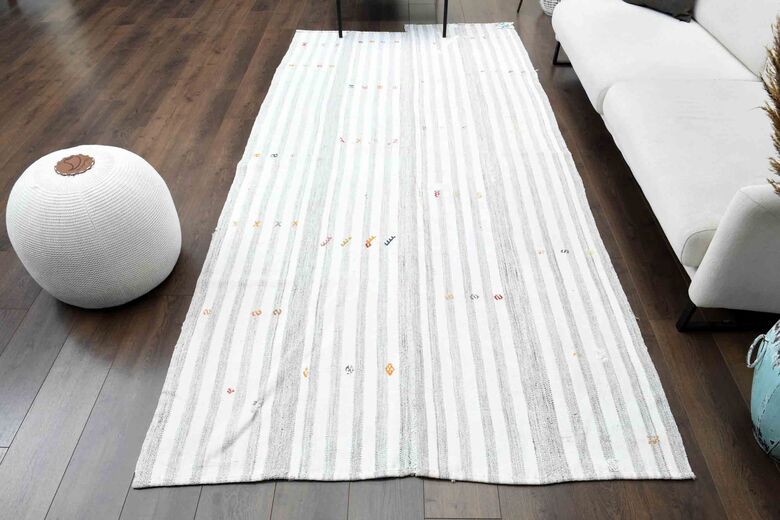 Flatweave White Striped Rug