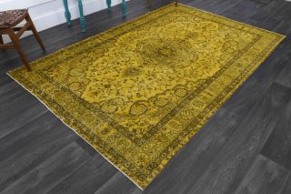 Vintage Oriental Yellow Carpet - Thumbnail